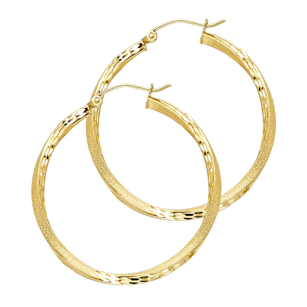 14K Yellow Gold Sf Diamond Cut 2.6 mm Swirl Hoop
