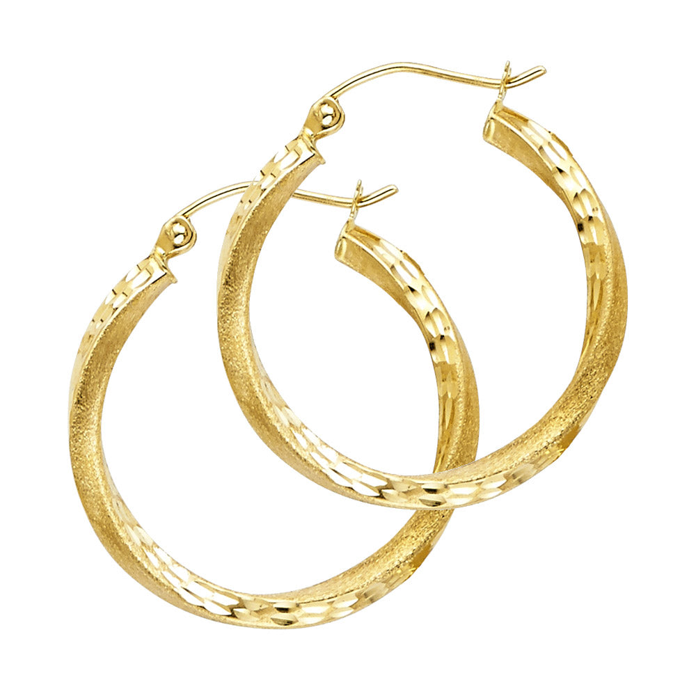 14K Yellow Gold Sf Diamond Cut 2.6 mm Swirl Hoop
