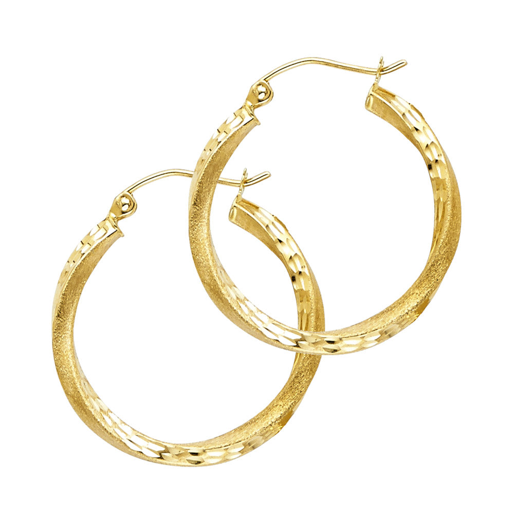 14K Yellow Gold Sf Diamond Cut 2.6 mm Swirl Hoop