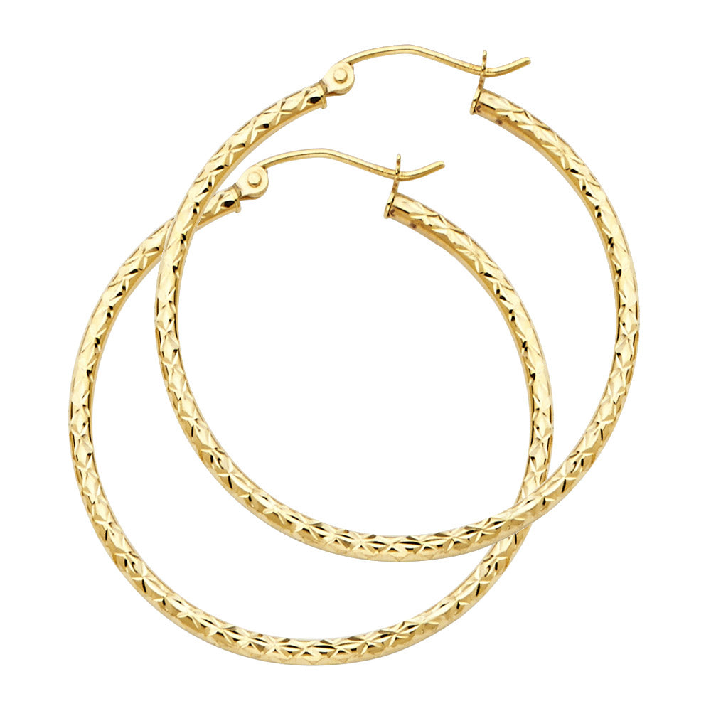 14K Yellow Gold Silk Diamond Cut 1.5 mm Round Tube Hoops