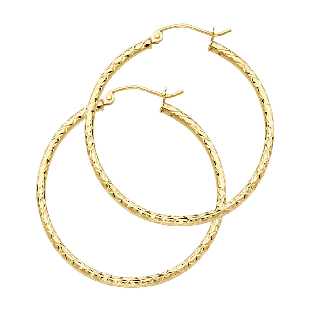 14K Yellow Gold Silk Diamond Cut 1.5 mm Round Tube Hoops