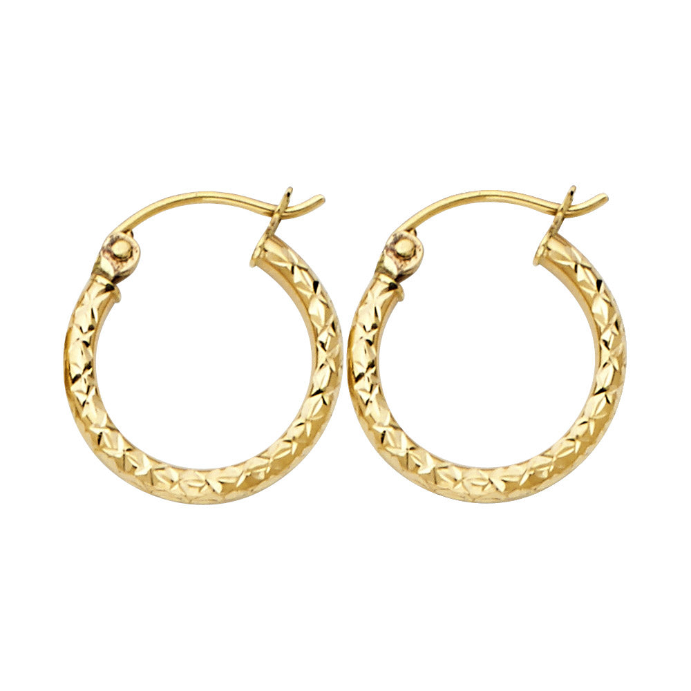 14K Yellow Gold Silk Diamond Cut 1.5 mm Round Tube Hoops