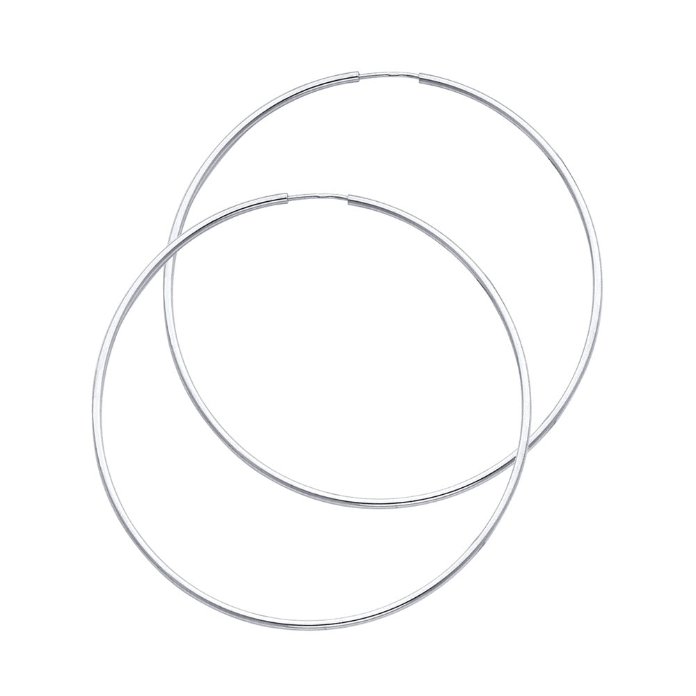 14K White Gold 1.5 mm Round Tube Polished Endless Hoops