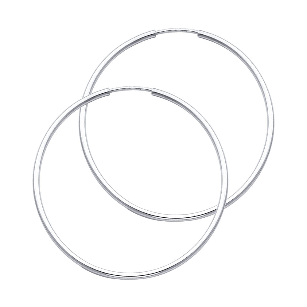 14K White Gold 1.5 mm Round Tube Polished Endless Hoops