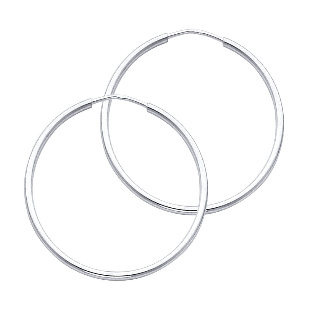 14K White Gold 1.5 mm Round Tube Polished Endless Hoops