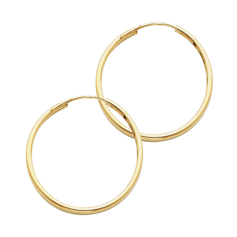 14K Yellow Gold 1.5 mm Round Tube Polished Endless Hoops