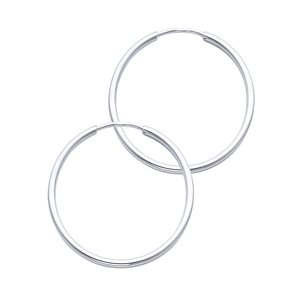 14K White Gold 1.5 mm Round Tube Polished Endless Hoops