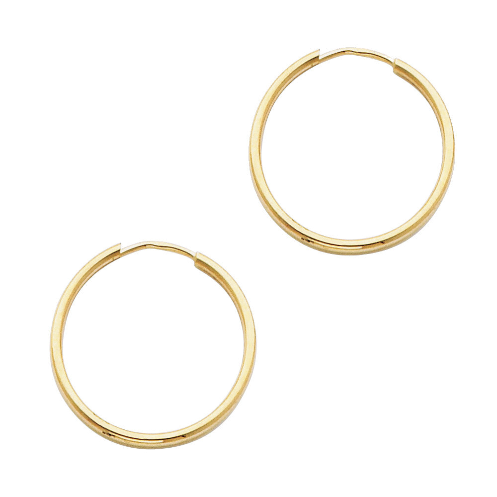 14K Yellow Gold 1.5 mm Round Tube Polished Endless Hoops
