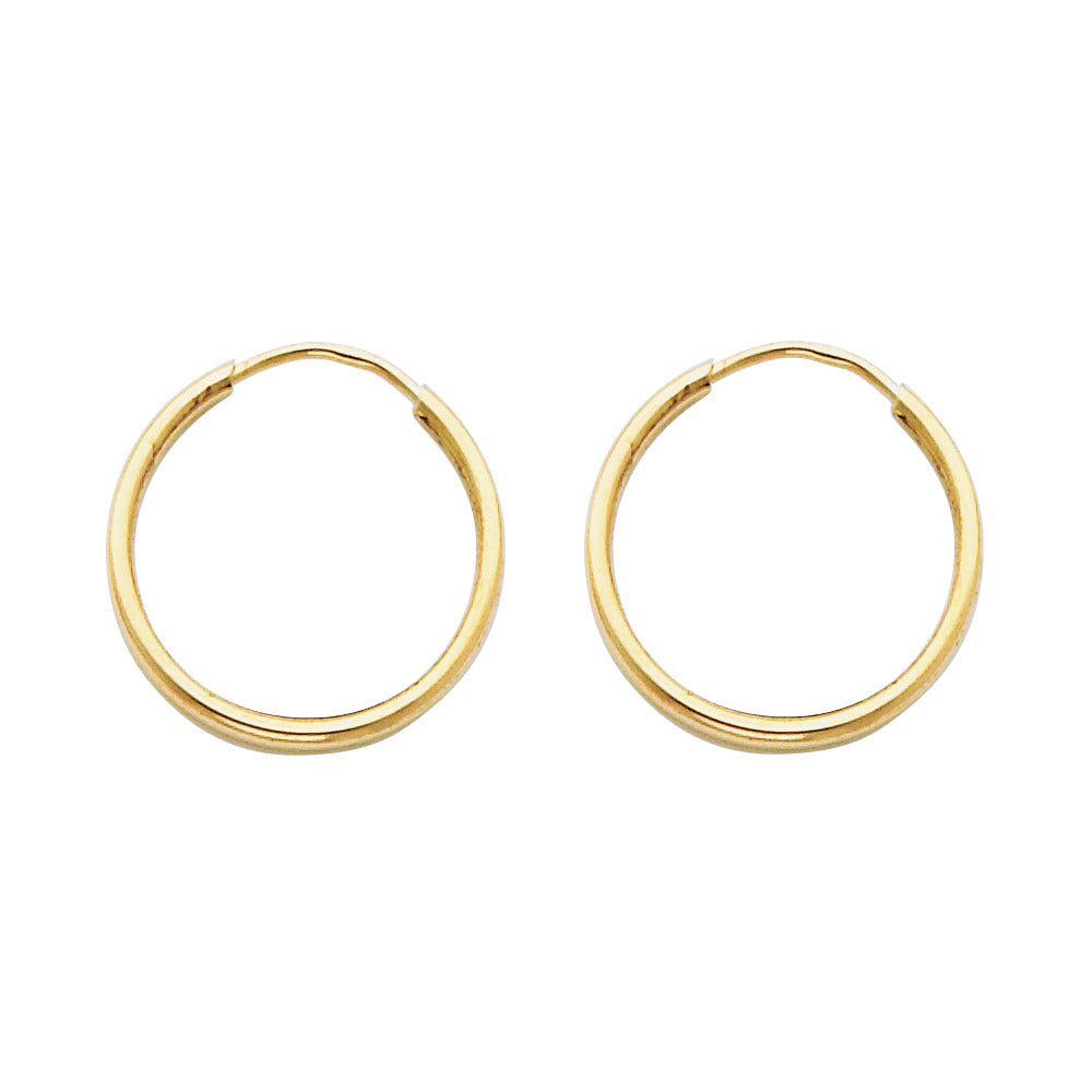 14K Yellow Gold 1.5 mm Round Tube Polished Endless Hoops