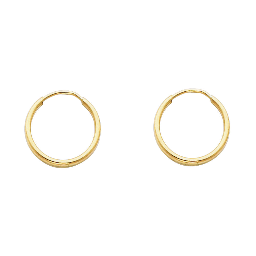 14K Yellow Gold 1.5 mm Round Tube Polished Endless Hoops