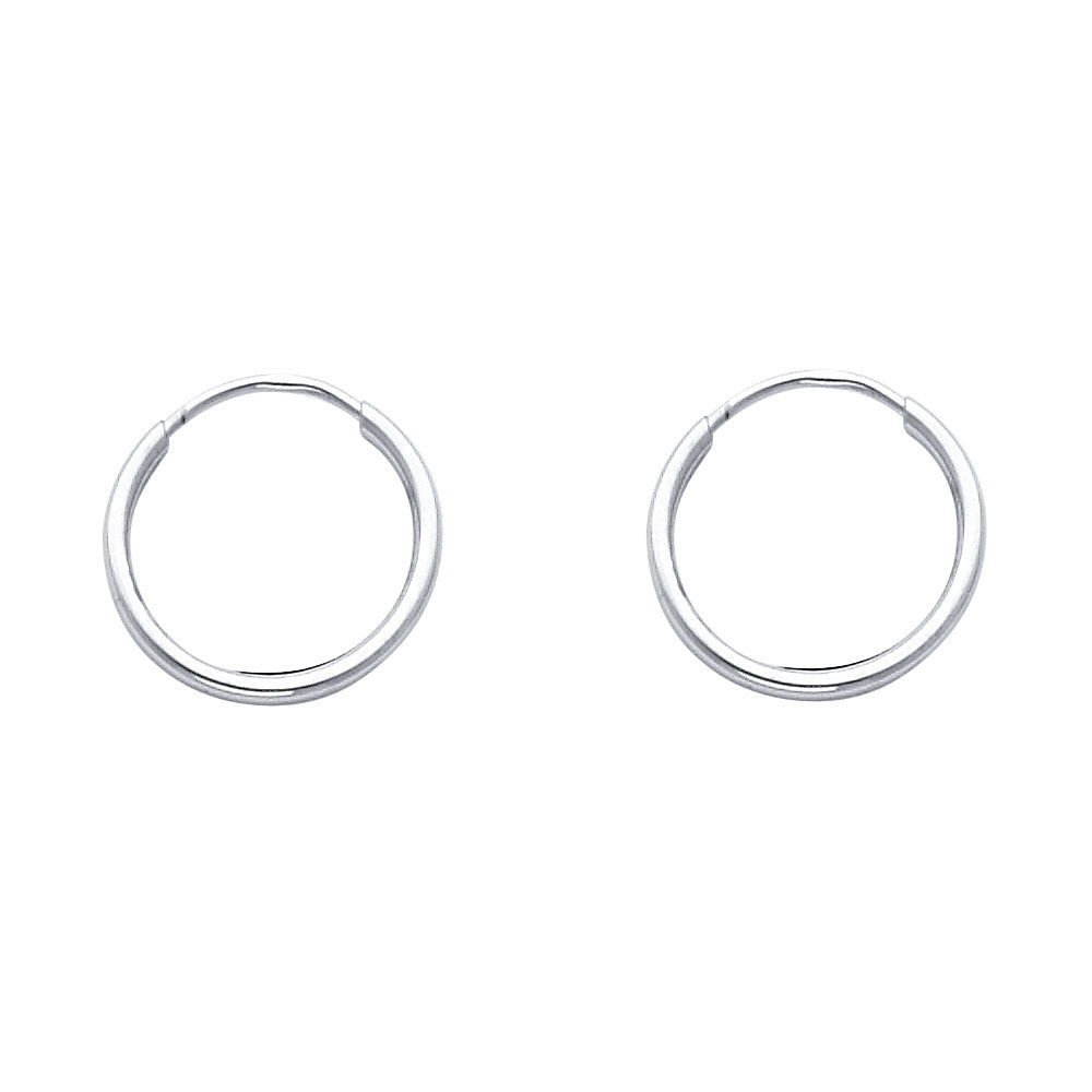 14K White Gold 1.5 mm Round Tube Polished Endless Hoops