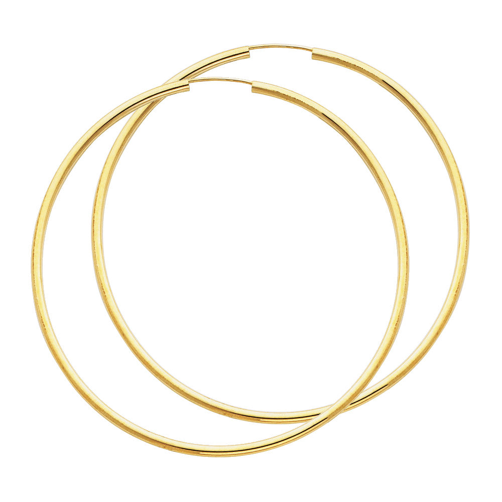 14K Yellow Gold 2 mm Round Tube Polished Endless Hoops