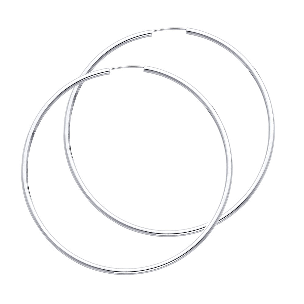 14K White Gold 2 mm Round Tube Polished Endless Hoops
