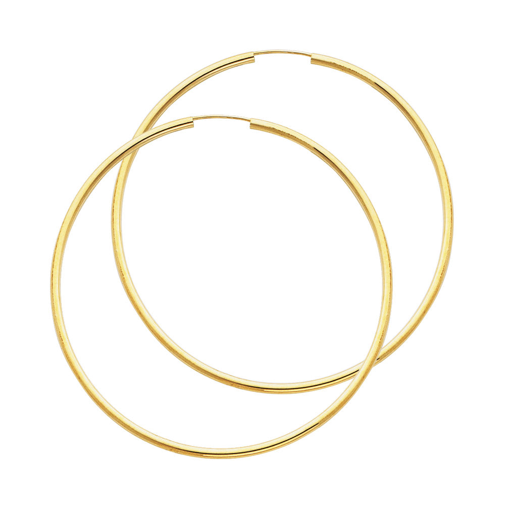 14K Yellow Gold 2 mm Round Tube Polished Endless Hoops
