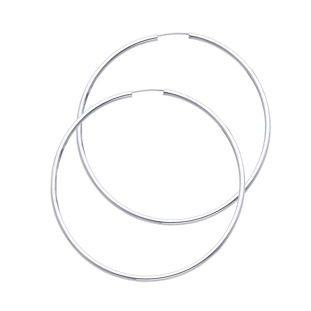 14K White Gold 2 mm Round Tube Polished Endless Hoops