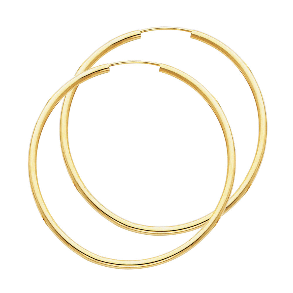 14K Yellow Gold 2 mm Round Tube Polished Endless Hoops