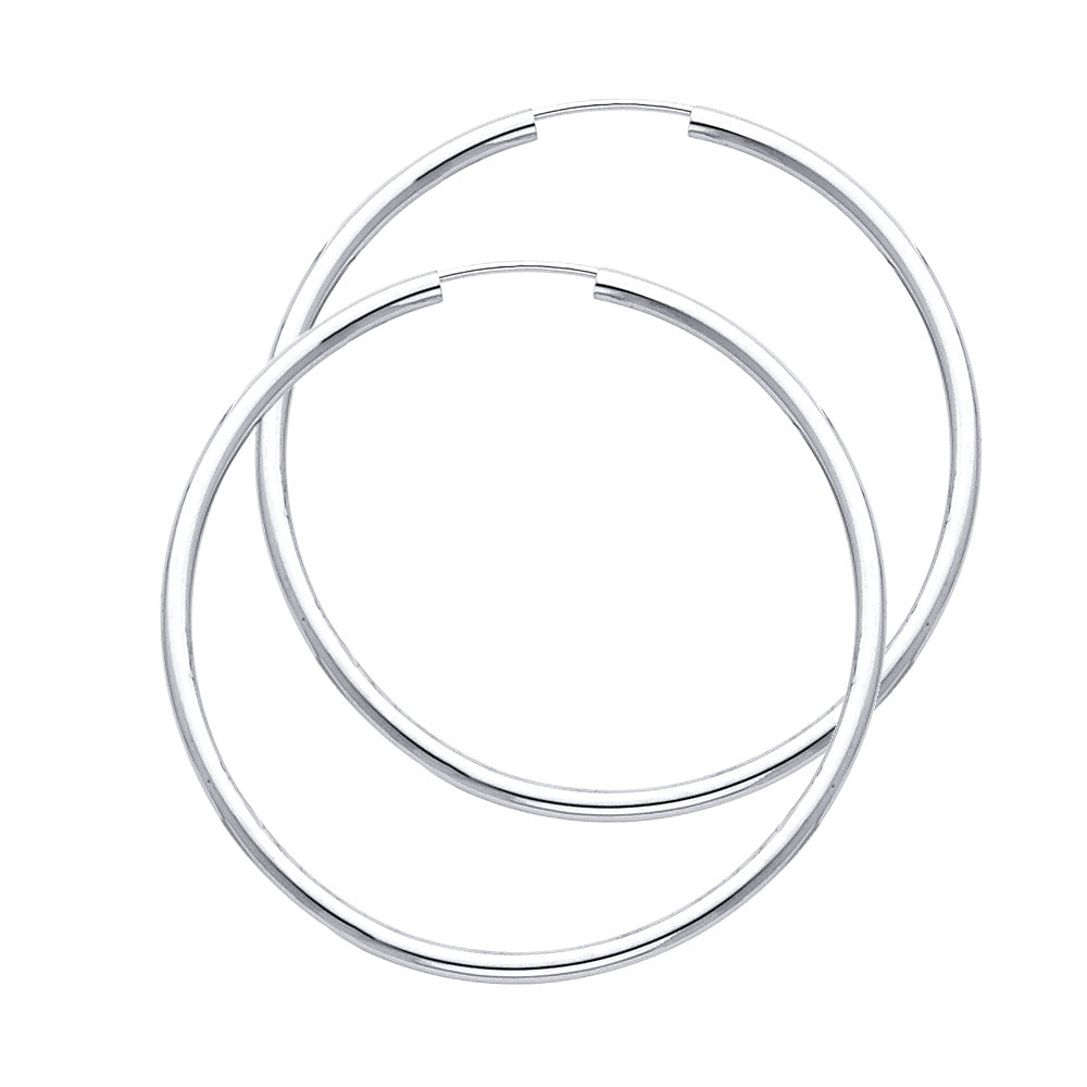 14K White Gold 2 mm Round Tube Polished Endless Hoops