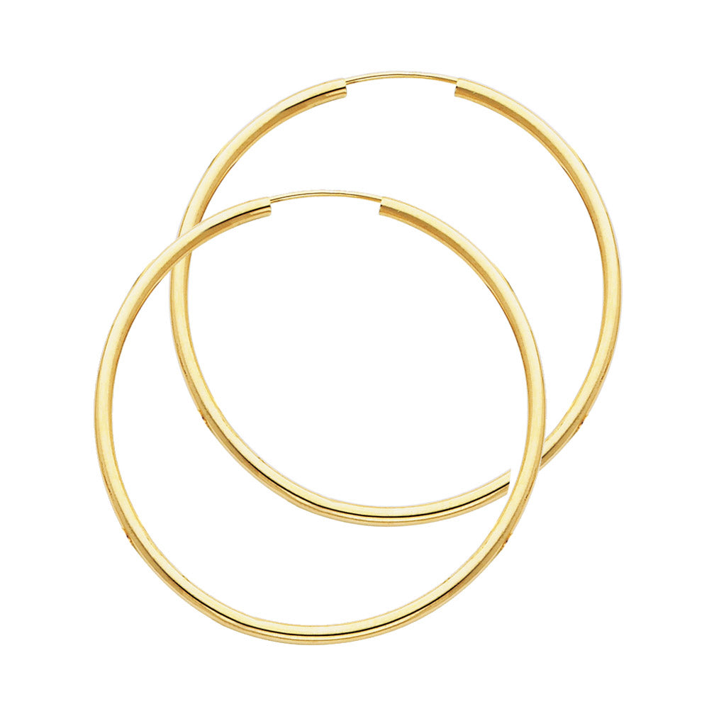 14K Yellow Gold 2 mm Round Tube Polished Endless Hoops