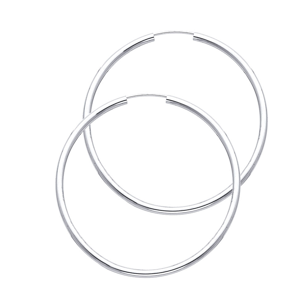 14K White Gold 2 mm Round Tube Polished Endless Hoops