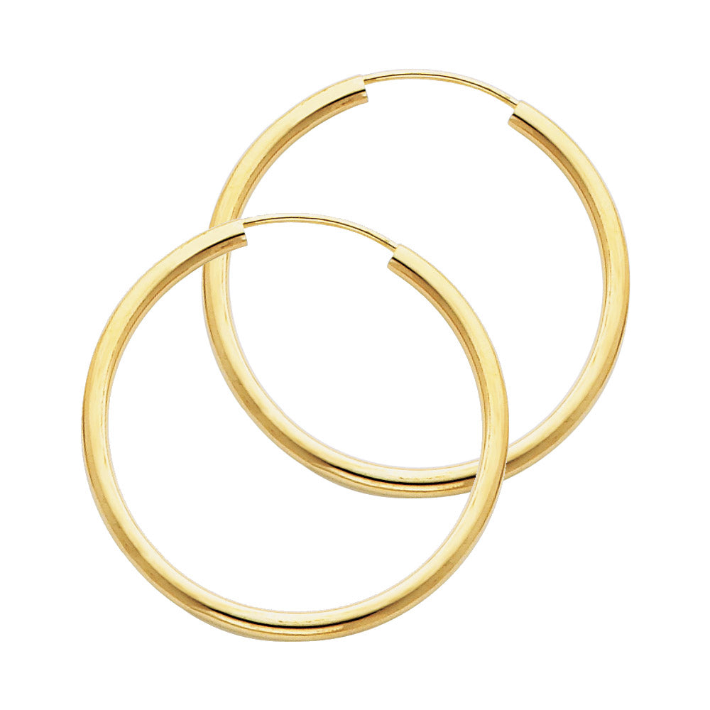 14K Yellow Gold 2 mm Round Tube Polished Endless Hoops