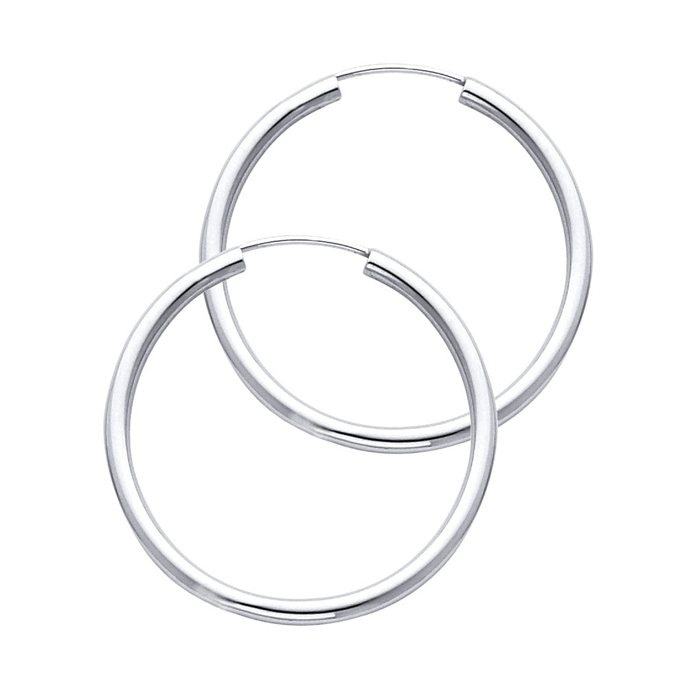 14K White Gold 2 mm Round Tube Polished Endless Hoops