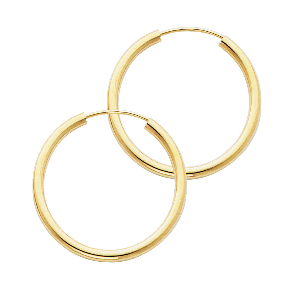 14K Yellow Gold 2 mm Round Tube Polished Endless Hoops