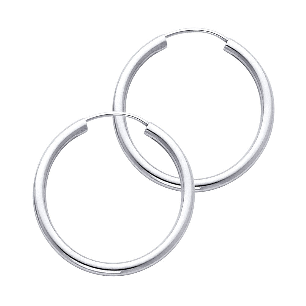 14K White Gold 2 mm Round Tube Polished Endless Hoops