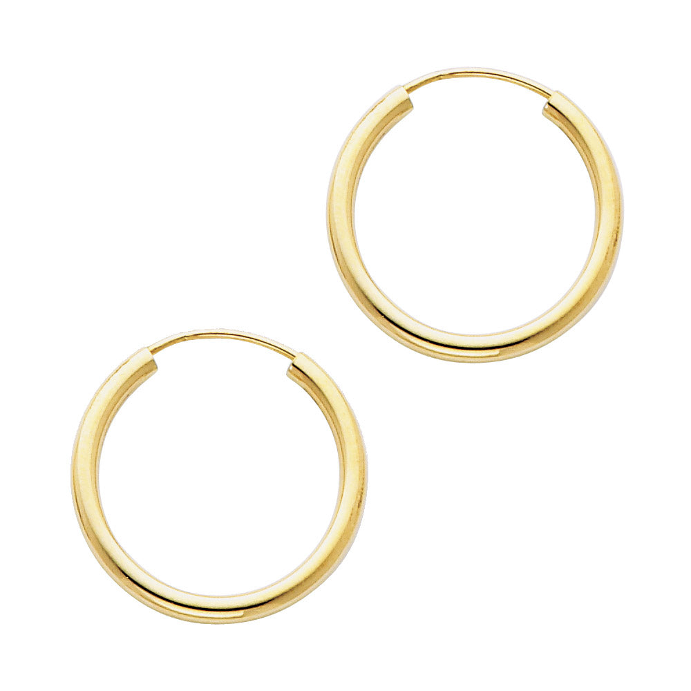 14K Yellow Gold 2 mm Round Tube Polished Endless Hoops