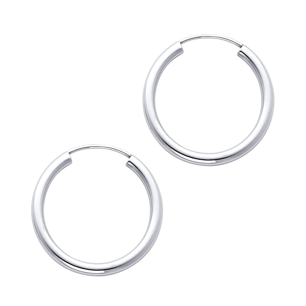 14K White Gold 2 mm Round Tube Polished Endless Hoops