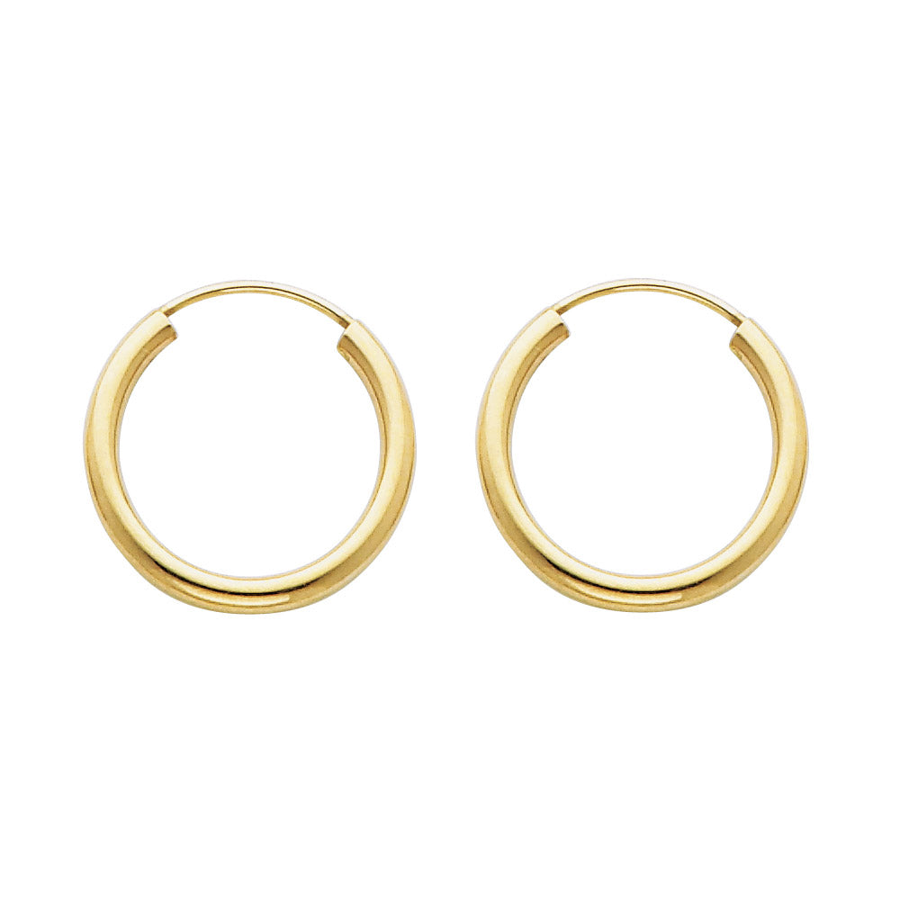 14K Yellow Gold 2 mm Round Tube Polished Endless Hoops