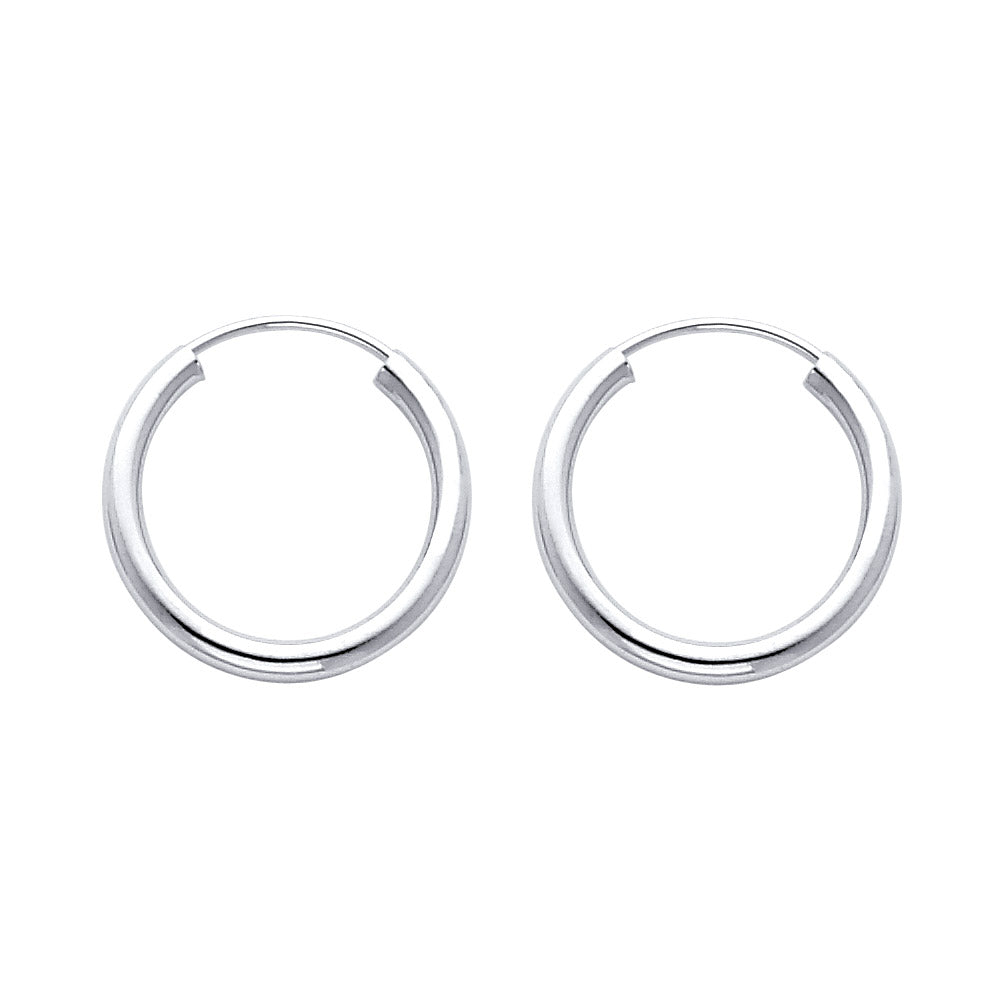 14K White Gold 2 mm Round Tube Polished Endless Hoops