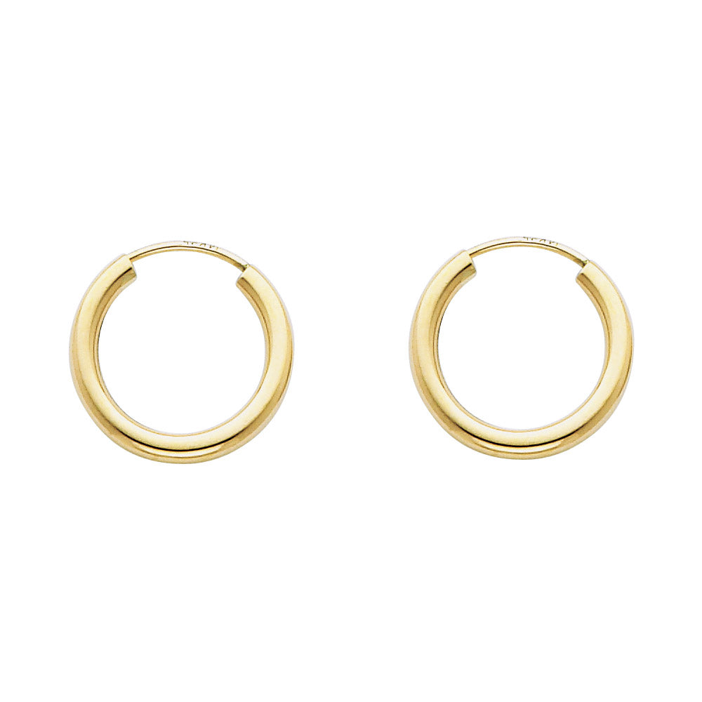 14K Yellow Gold 2 mm Round Tube Polished Endless Hoops