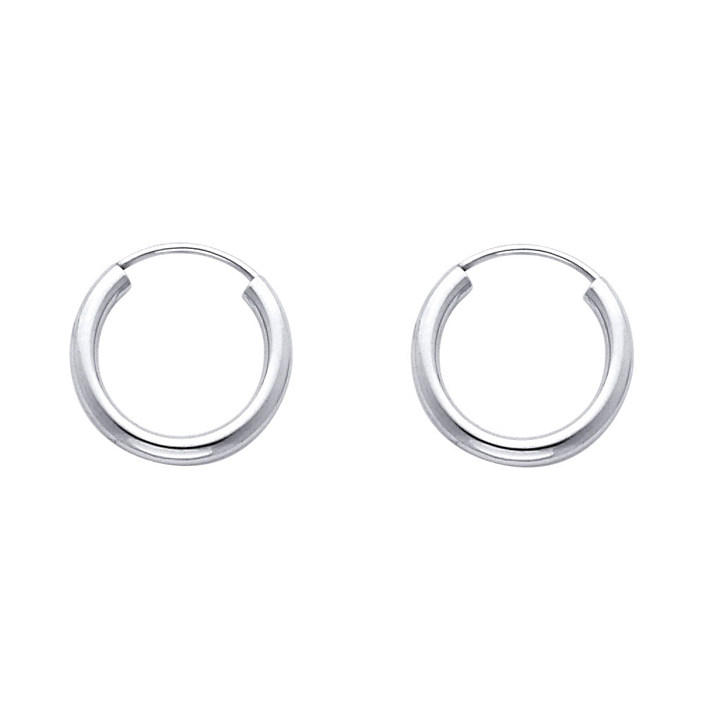 14K White Gold 2 mm Round Tube Polished Endless Hoops