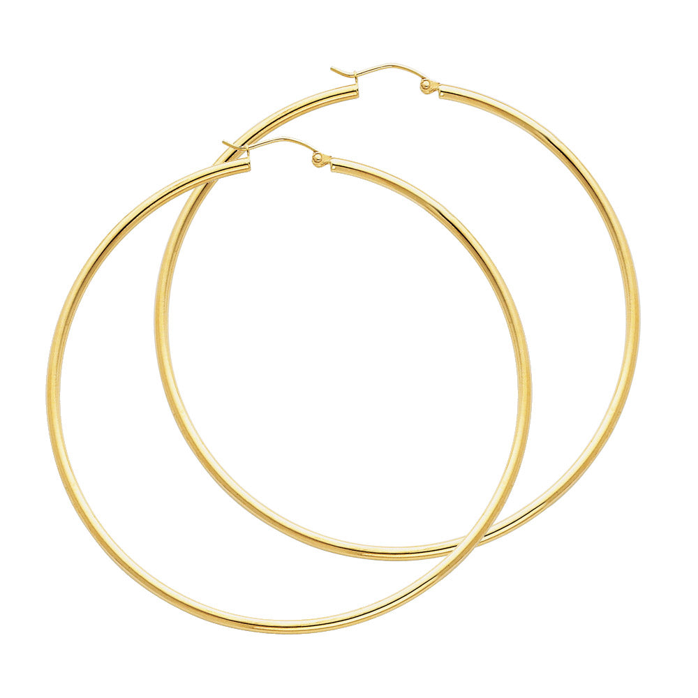14K Yellow Gold 2 mm Round Tube Polished Hoop