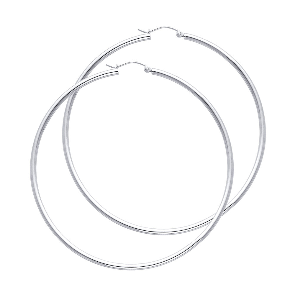 14K White Gold 2 mm Round Tube Polished Hoop