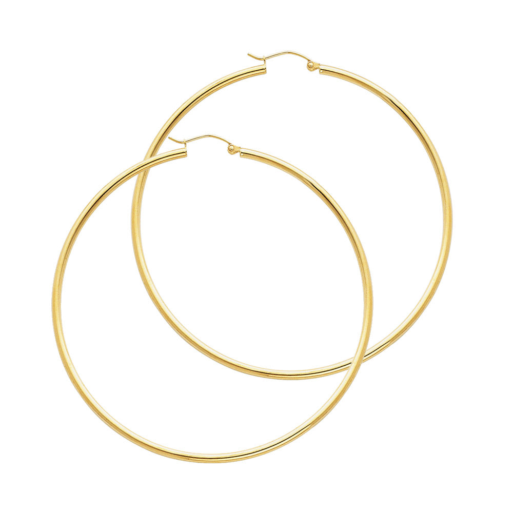 14K Yellow Gold 2 mm Round Tube Polished Hoop