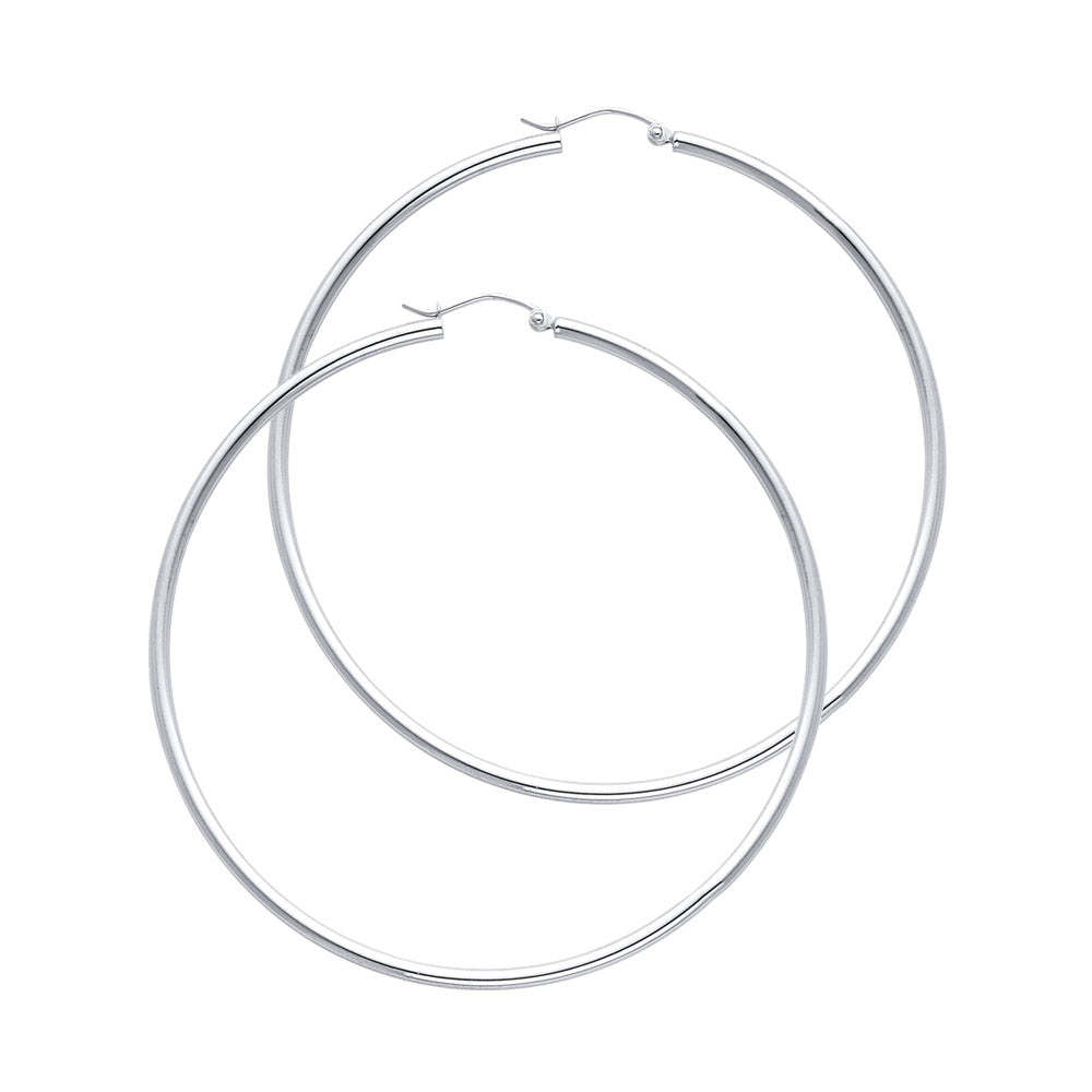14K White Gold 2 mm Round Tube Polished Hoop