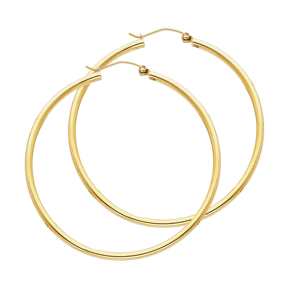 14K Yellow Gold 2 mm Round Tube Polished Hoop