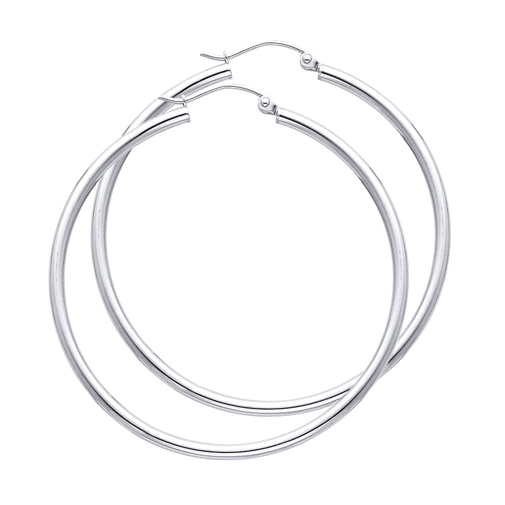 14K White Gold 2 mm Round Tube Polished Hoop