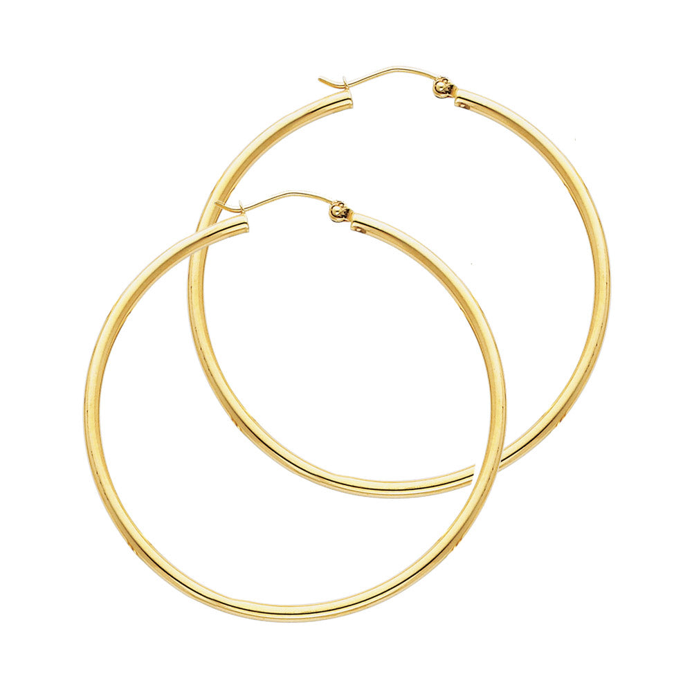 14K Yellow Gold 2 mm Round Tube Polished Hoop
