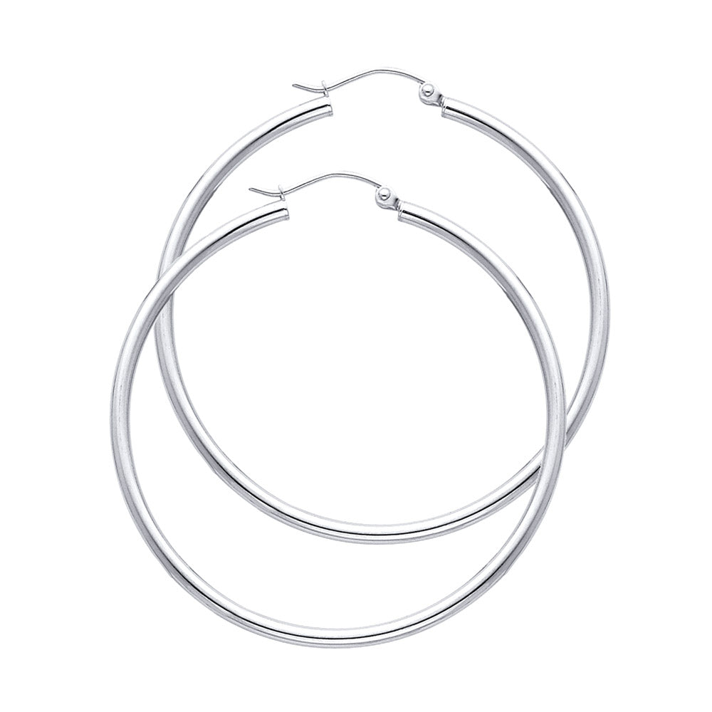 14K White Gold 2 mm Round Tube Polished Hoop