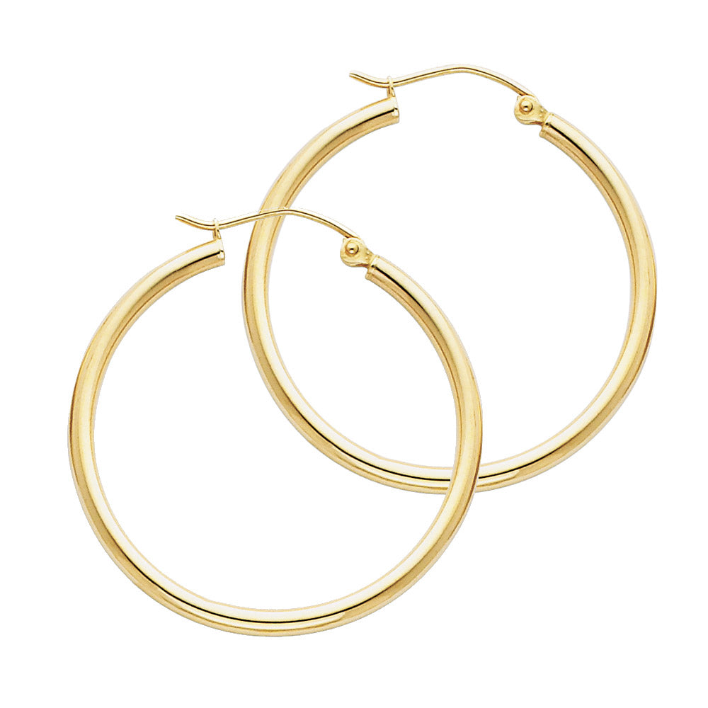 14K Yellow Gold 2 mm Round Tube Polished Hoop