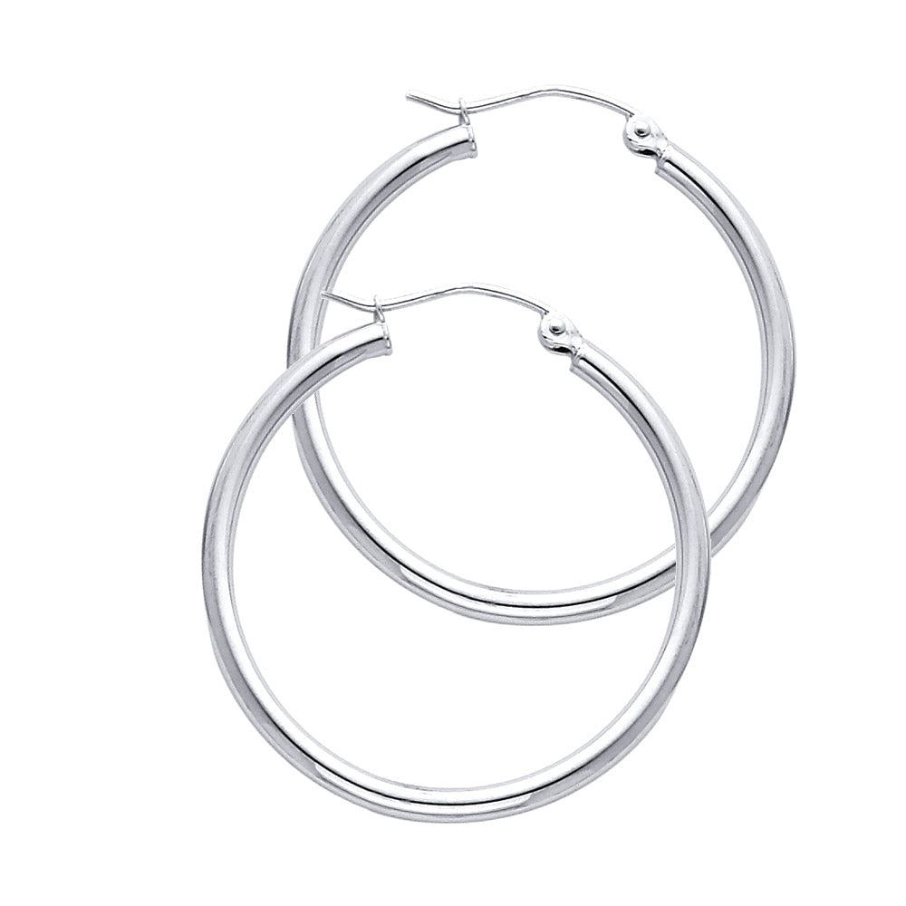 14K White Gold 2 mm Round Tube Polished Hoop