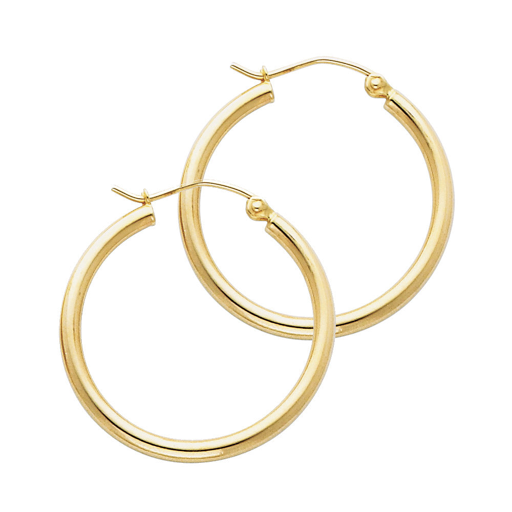 14K Yellow Gold 2 mm Round Tube Polished Hoop