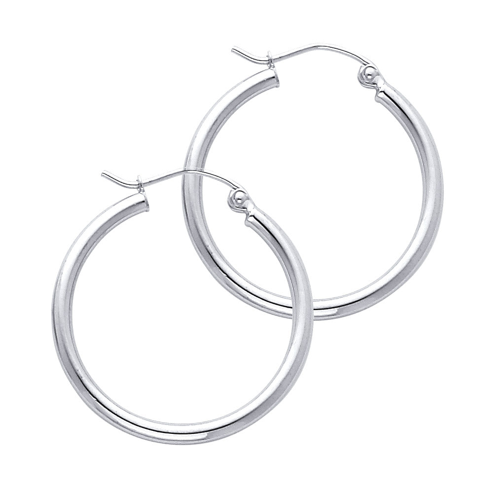 14K White Gold 2 mm Round Tube Polished Hoop