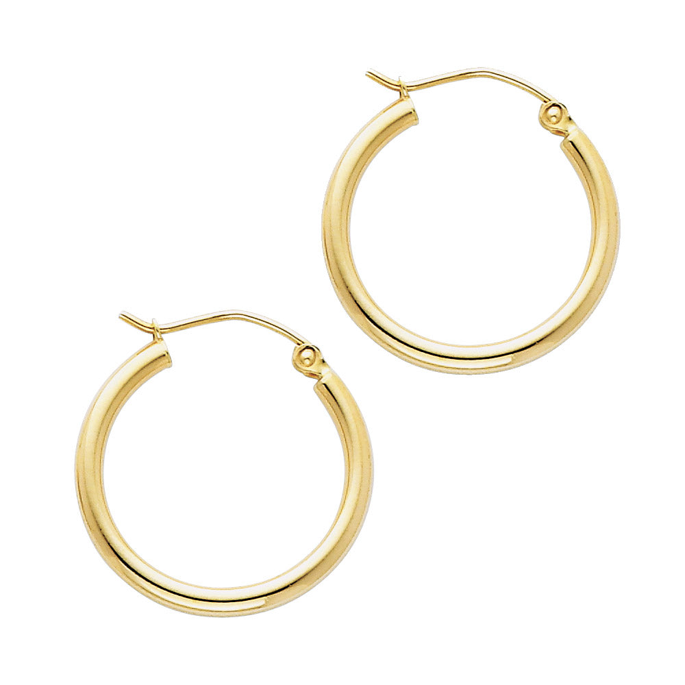 14K Yellow Gold 2 mm Round Tube Polished Hoop