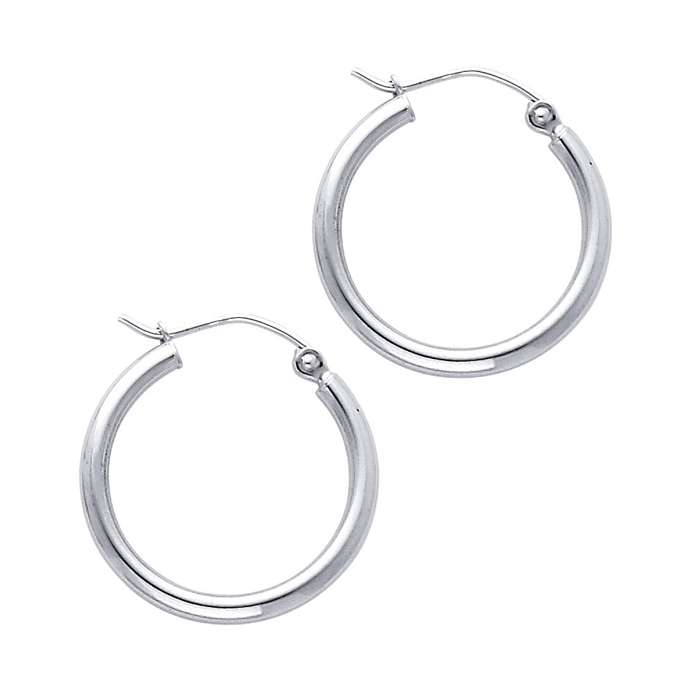 14K White Gold 2 mm Round Tube Polished Hoop