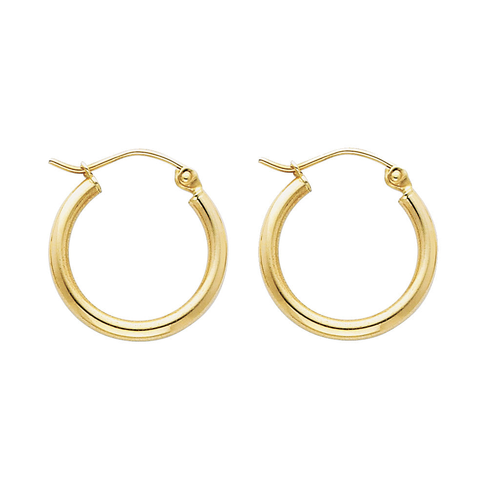 14K Yellow Gold 2 mm Round Tube Polished Hoop