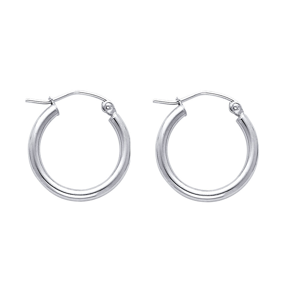 14K White Gold 2 mm Round Tube Polished Hoop