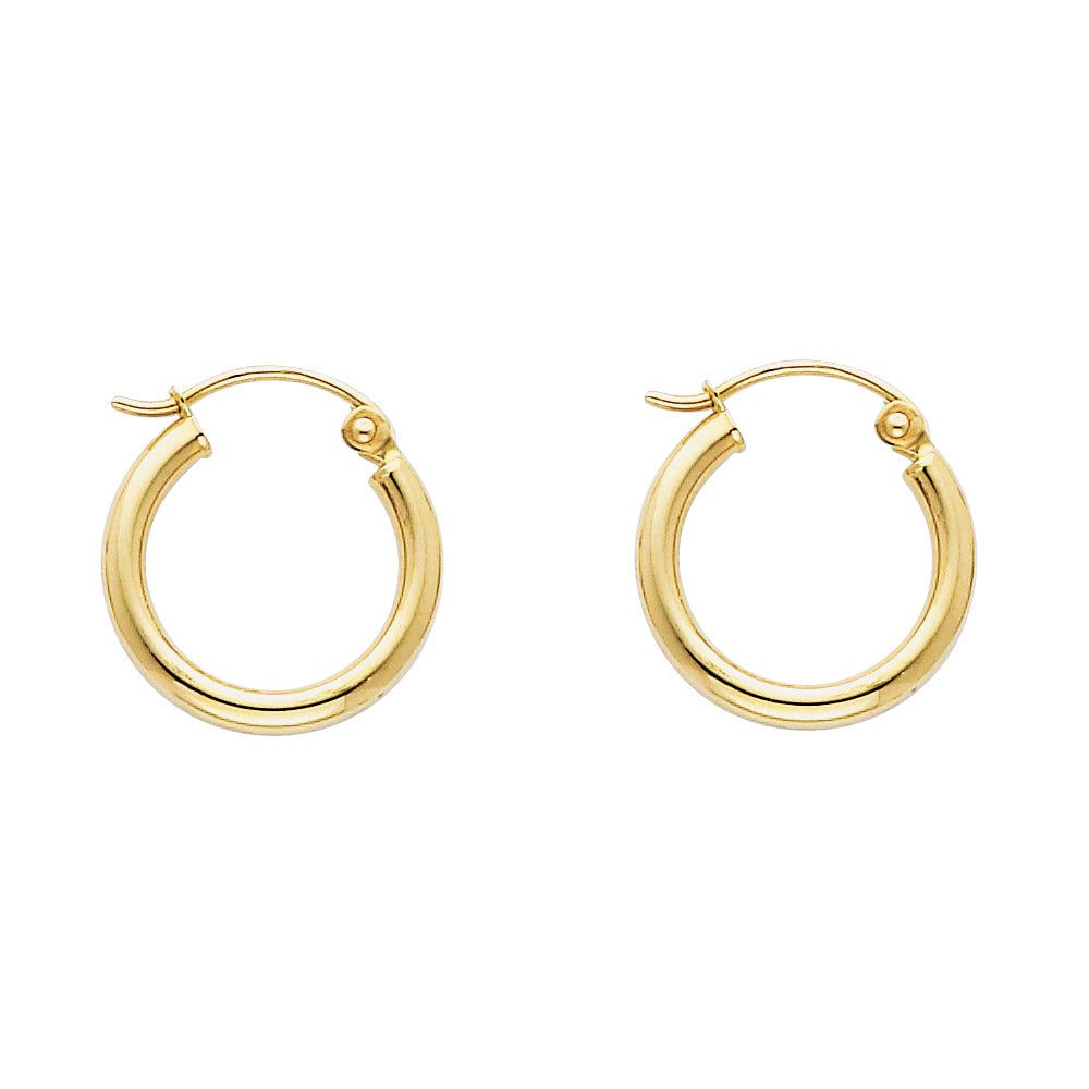 14K Yellow Gold 2 mm Round Tube Polished Hoop